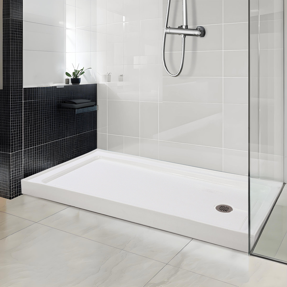 Acrylic Shower Base Durable Rectangular Pan with Stainless Steel Drain (Right/Left/Center) Easy Assembly &  (See Attached Photo)